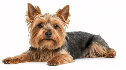 Yorkshire Terrier dog isolated on white background with full depth of field and deep focus fusion
