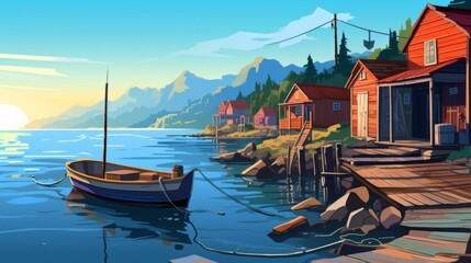 A picturesque, quaint fishing village along the coast. Generative AI