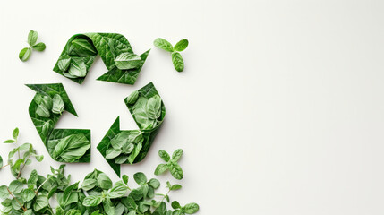 Group of Green Leaves Surrounding a Recycle - obrazy, fototapety, plakaty