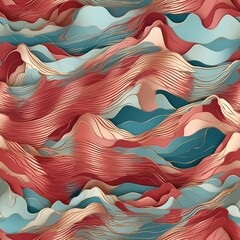 Abstract Background With Wavy Red and Blue Waves. Generative AI.