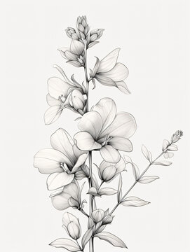 Black and white style line style angelonia flowers