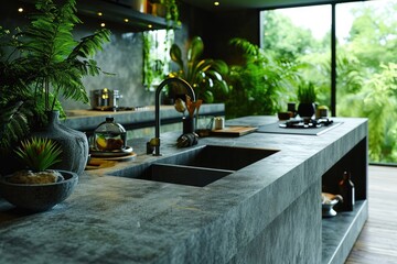 Fototapeta premium industrial kitchen design with concrete professional advertising photography