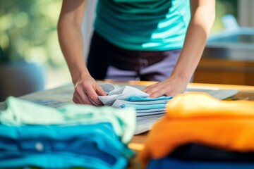 Obraz na płótnie Canvas person folding clean clothes on a table