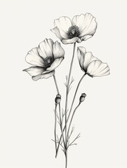 Black and white style line style buttercups flowers