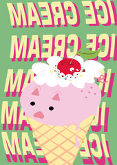 greeting card piggy - ice cream 