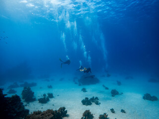 Scuba Diving on a Coral Reef, diving group, guided tour

