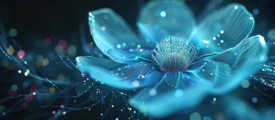 Fotobehang Futuristic cosmos flower with circuit big data technology. AI generated image © prastiwi