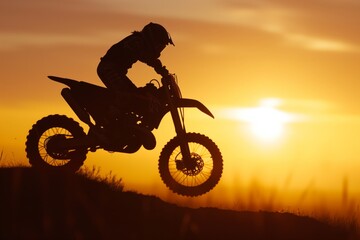 moto jumper silhouetted by setting sun