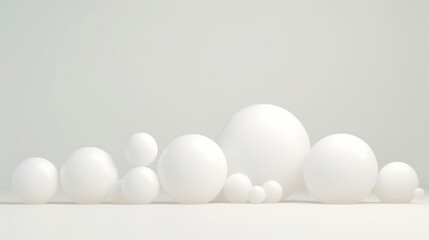 3D white spheres of different sizes and transparency. Pastel colour palette. Abstract background. Generative AI
