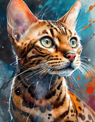 Obraz premium cat in airbrush painting, Colorful, bengal cat, stripes