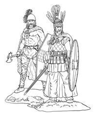 Gallic and celtic warriors. Ancient soldiers drawing.	