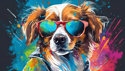 Cool dog in airbrush painting, Colorful
