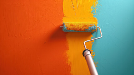 Paint Roller Being Used to Paint a Wall - obrazy, fototapety, plakaty