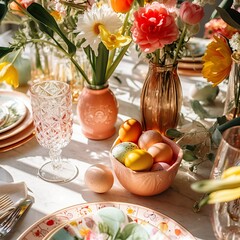 Obraz na płótnie Canvas Schöne Tischdeko für ein gemütliches Osterfrühstück