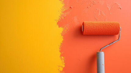 Paint Roller on Wall Next to Yellow and Orange Wall
