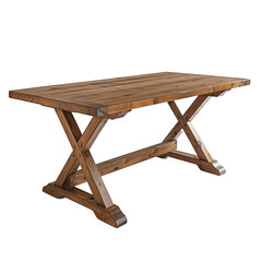 Rustic Refinement: Robust Wooden Trestle Dining Table with Rich Grain Detail, Ideal for Farmhouse Kitchens and Family Gatherings