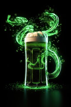 cheers of pint of beer with green magic swirl of glitter - St Patricks day irish national celebration