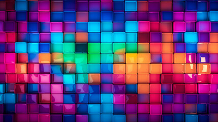 Colorful Background With Squares of Different Neon Colors. Tile, mosaic, backdrop.