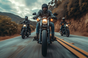 Fototapeta premium Photo of men riding motorcycle