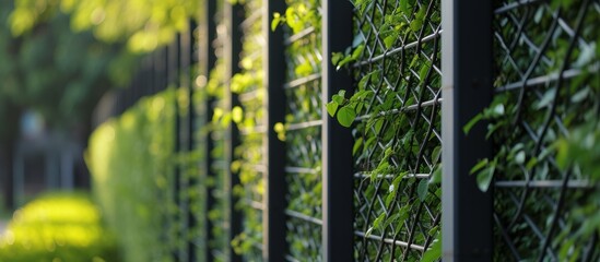 Galvanized iron with a polymeric coating creates diagonal metal profile fences.