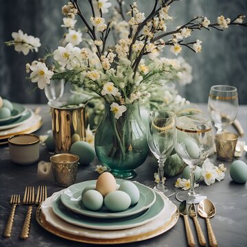Sch&ouml;ne Tischdeko f&uuml;r ein gem&uuml;tliches Osterfr&uuml;hst&uuml;ck