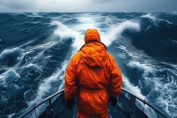 The sailor and fisherman bravely navigated through the stormy sea - obrazy, fototapety, plakaty