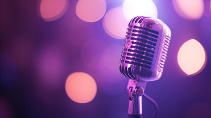 Fototapeta na wymiar Vintage Microphone Against a Purple Background