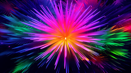 Vibrant Explosion of Neon Colors Simulating Fireworks Display During Nighttime. Background, wallpaper.