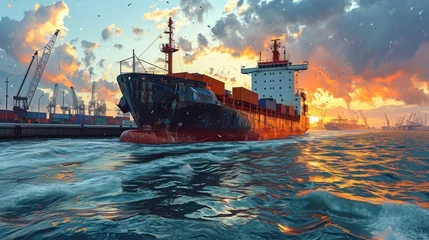 Foto op Canvas Cargo ship in sea or ocean. Freight transportation concept. Cargo Ship illustration banner with copy space. Logistics and transportation concept. Cargo ship. Freight transportation © John Martin