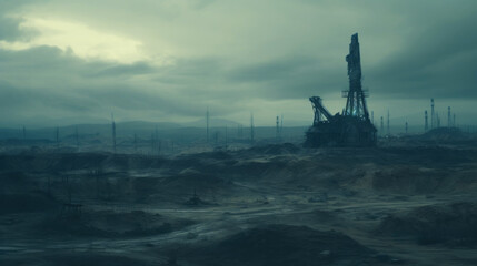 Fototapeta na wymiar Oil drill industrial heavy polluted landscape. Ecology concept. Generative AI