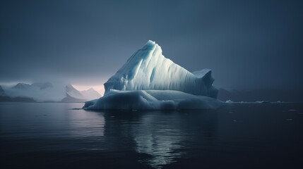 Photograph of floating iceberg taken from explorer ship. Natural lighting.