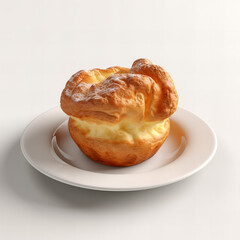 Obraz na płótnie Canvas Golden Baked Puffy Yorkshire Pudding on White Plate - Gourmet Food Presentation