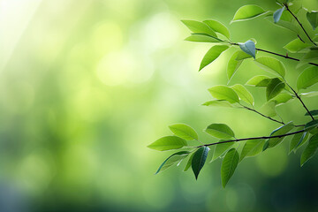 Spring background, green tree leaves on blurred background