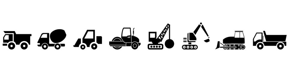 Naklejka premium Construction machines icon vector set. Construction illustration sign collection. Truck symbol or logo.