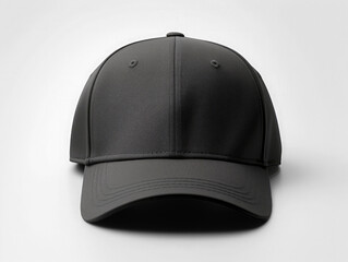 black baseball cap mockup front view, on TRANSPARENT background, PNG