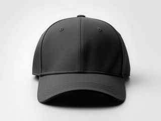 black baseball cap mockup front view, on TRANSPARENT background, PNG