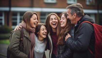 Fototapeta premium Group of people standing together family photo.
