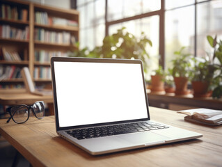 mockup image of laptop with blank transparent screen, PNG