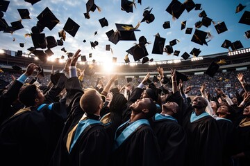 Group of graduates throwing their caps in the air.