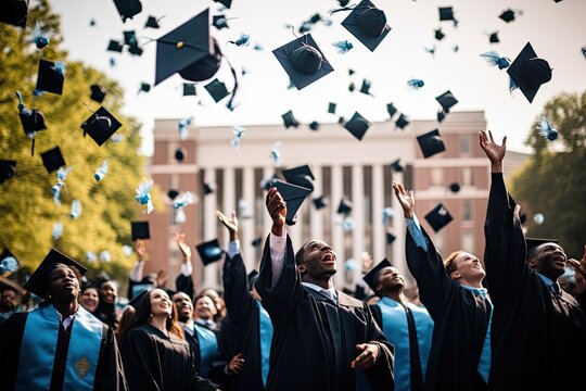 Group of graduates throwing their caps in the air.