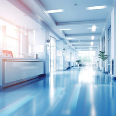 Naklejka na ściany i meble Blurred background of Hospital hallway. medicine concept.