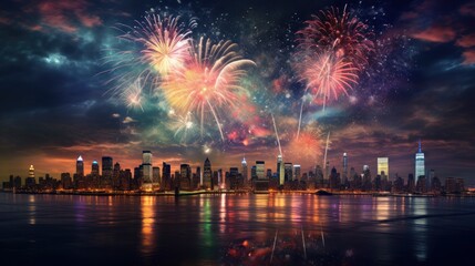 Fototapeta na wymiar Beautiful night sky over the city with colorful fireworks