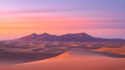 Obraz premium A surreal desert, with mirage-like dunes as the background, during a time-bending sunset