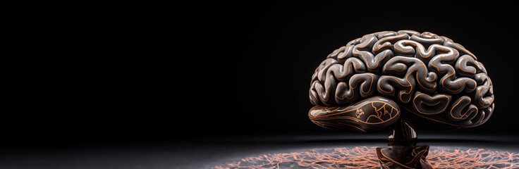 Brain on a black background, symbolizing science research mental disease mind and neuronal connection