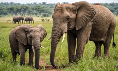 Naklejka na ściany i meble Wildlife Serenity: African Bush Elephant Sanctuary in Savanna Bliss