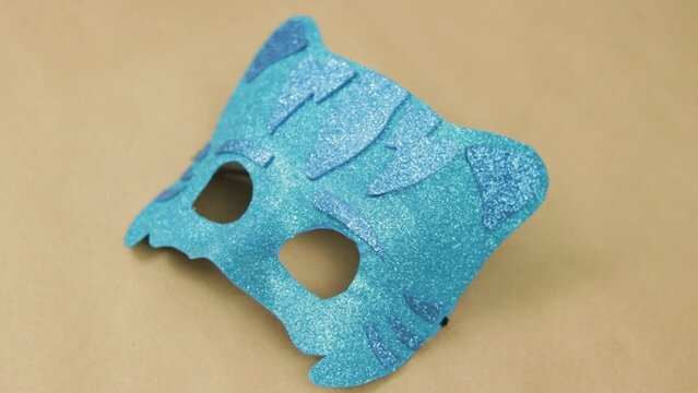 Children mask made with diamond foam blue cat Catboy for fun carnival