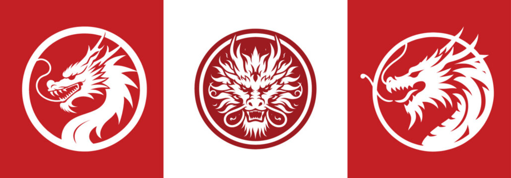 chinese new year dragon head tribal tattoo design, vector, silhouette, logo
