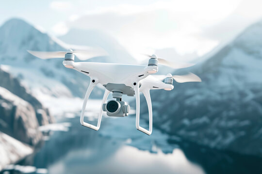 Aerial drone on winter mountains background