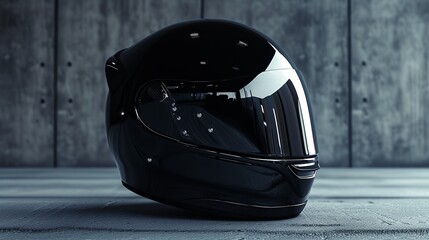 Black, glossy motorcycle helmet 