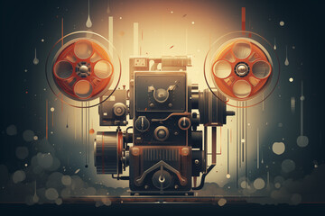 Cinema projector, vintage style, poster, illustration generated by ai